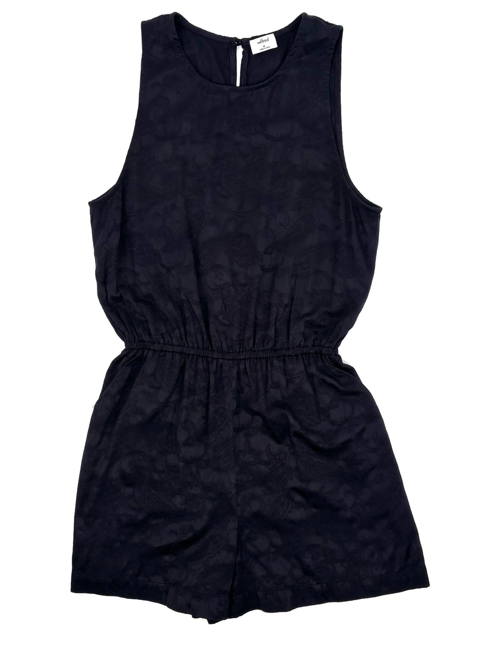 Aritzia Wilfred Rive Romper in Summer Night Navy Blue Paisley Print Pockets Sz M